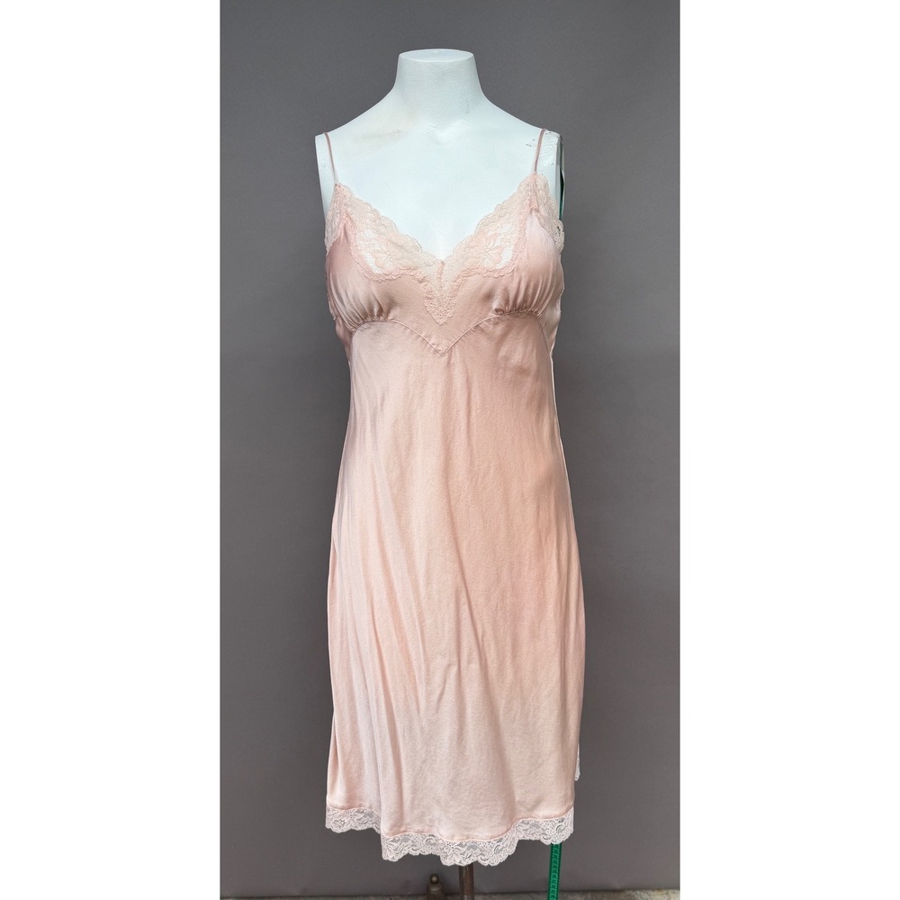 Victorias Secret 100% Silk Slip Dress Large Pink Lace Nightgown Coquette Vintage